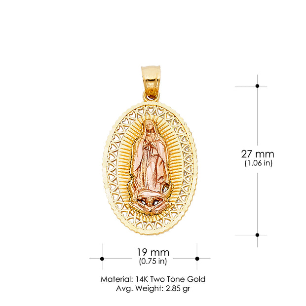 14K Gold Religious Guadalupe Charm Pendant with 1.2mm Box Chain Necklace