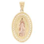 14K Gold Guadalupe Charm Pendant with 3.1mm Figaro 3+1 Chain Necklace