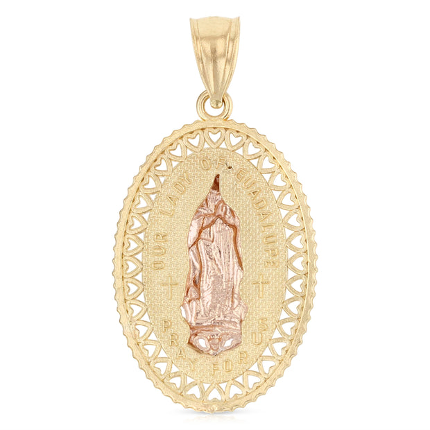 14K Gold Guadalupe Charm Pendant with 3.1mm Figaro 3+1 Chain Necklace