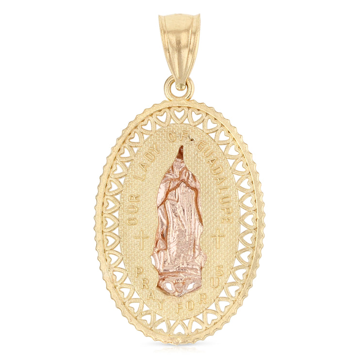 14K Gold Religious Guadalupe Charm Pendant with 1.2mm Box Chain Necklace