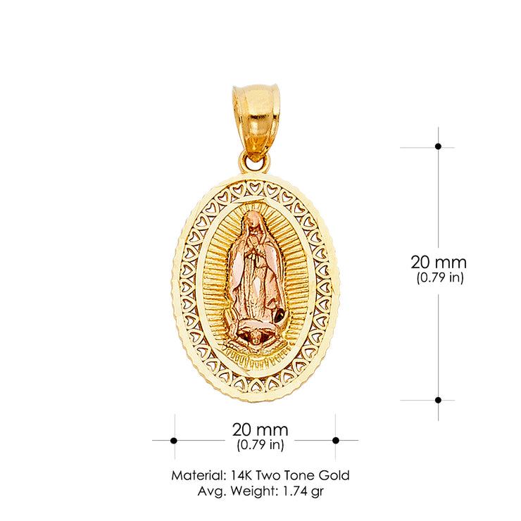 14K Gold Guadalupe Charm Pendant with 1.8mm Singapore Chain Necklace