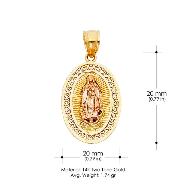 14K Gold Religious Guadalupe Charm Pendant