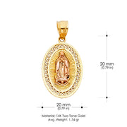 14K Gold Religious Guadalupe Charm Pendant with 0.8mm Box Chain Necklace