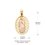 14K Gold Religious Guadalupe Charm Pendant with 0.8mm Box Chain Necklace