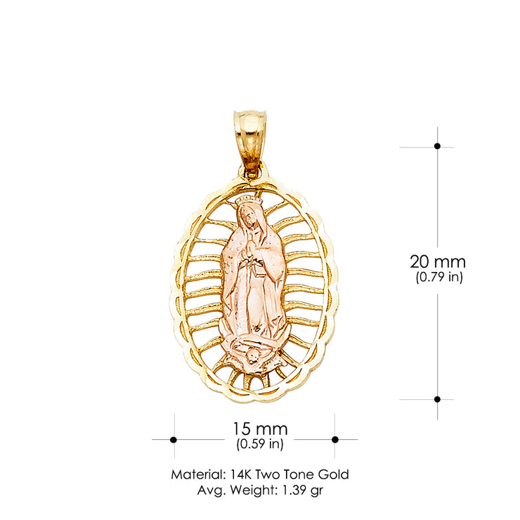 14K Gold Religious Guadalupe Charm Pendant with 0.8mm Box Chain Necklace