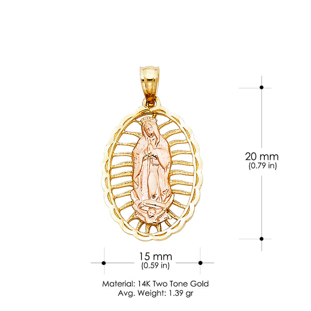 14K Gold Religious Guadalupe Charm Pendant