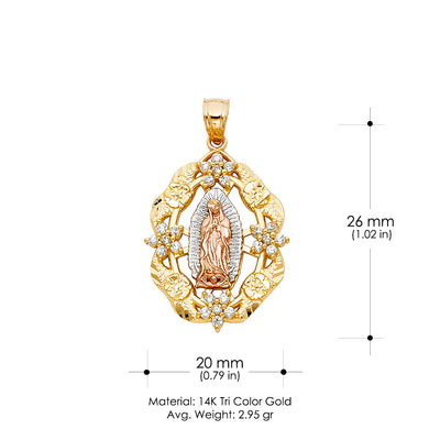 14K Gold CZ Religious Guadalupe Charm Pendant