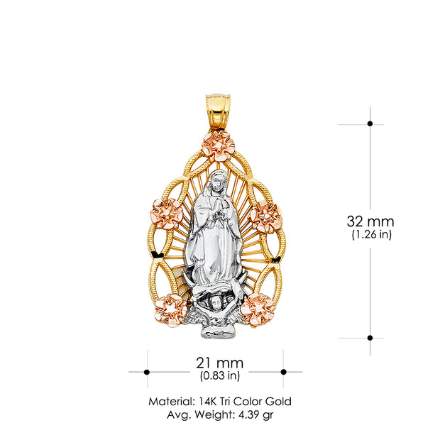 14K Gold Religious Guadalupe Charm Pendant