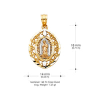 14K Gold Religious Guadalupe Charm Pendant with 0.8mm Box Chain Necklace