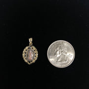 14K Gold Religious Guadalupe Charm Pendant with 0.8mm Box Chain Necklace