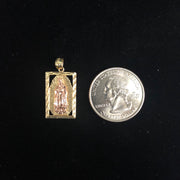 14K Gold Guadalupe Charm Pendant with 0.9mm Wheat Chain Necklace