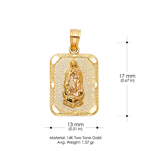 14K Gold Religious Guadalupe Charm Pendant with 0.8mm Box Chain Necklace