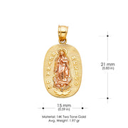 14K Gold Religious Guadalupe Charm Pendant with 0.8mm Box Chain Necklace