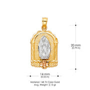 14K Gold Religious Guadalupe Charm Pendant with 0.8mm Box Chain Necklace