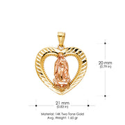 14K Gold Religious Guadalupe Charm Pendant