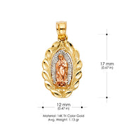 14K Gold Guadalupe Charm Pendant with 2.3mm Hollow Cuban Chain Necklace