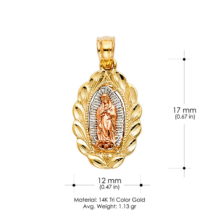 14K Gold Guadalupe Charm Pendant with 2.3mm Hollow Cuban Chain Necklace