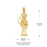 14K Gold Religious Santa Muerte Charm Pendant