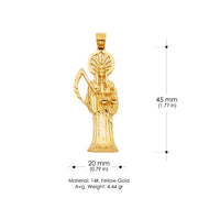 14K Gold Religious Santa Muerte Charm Pendant