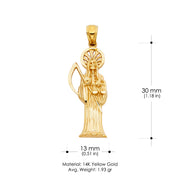 14K Gold Religious Santa Muerte Charm Pendant