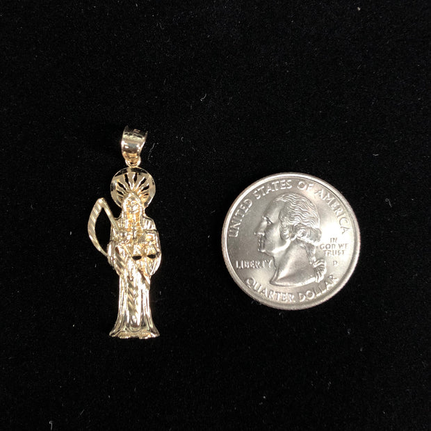 14K Gold Religious Santa Muerte Charm Pendant