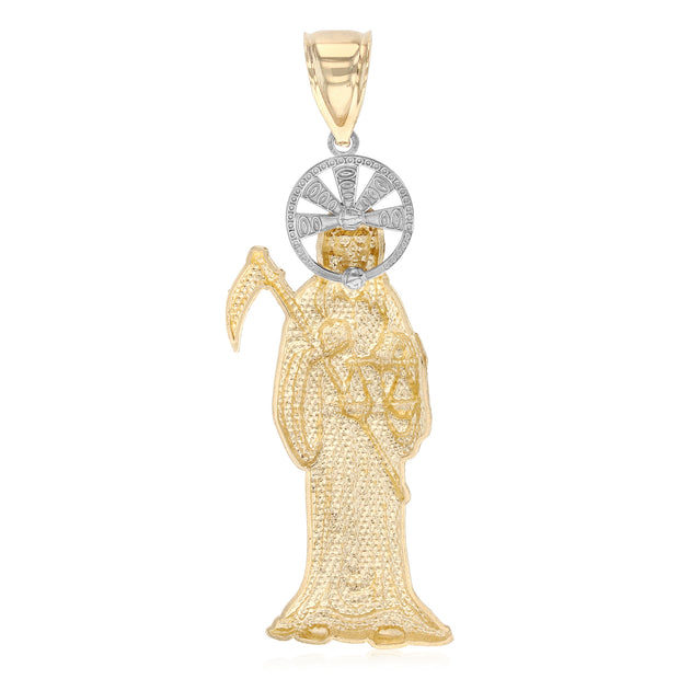 14K Gold Religious Santa Muerte Charm Pendant