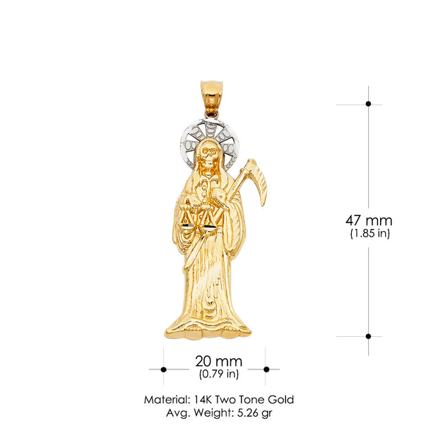 14K Gold Religious Santa Muerte Charm Pendant