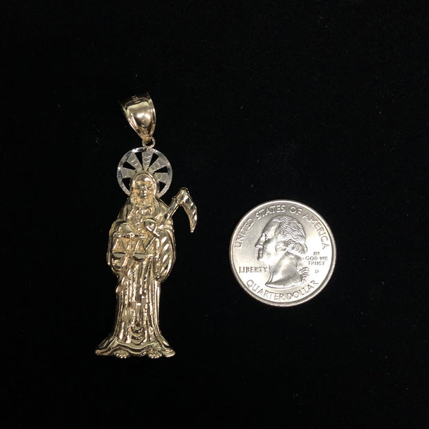 14K Gold Religious Santa Muerte Charm Pendant