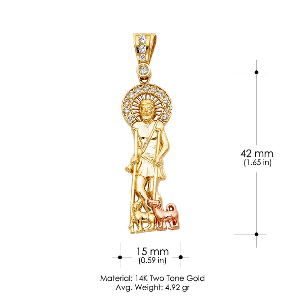 14K Gold CZ Religious St. Lazaro Charm Pendant