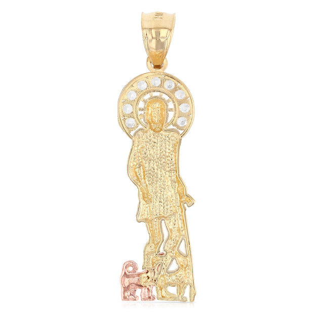 14K Gold CZ Religious St. Lazaro Charm Pendant