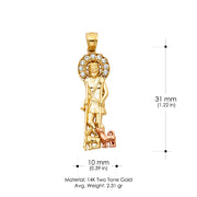 14K Gold CZ Religious St. Lazaro Charm Pendant