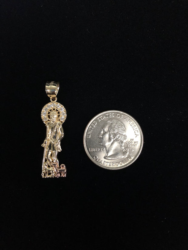 14K Gold CZ Religious St. Lazaro Charm Pendant