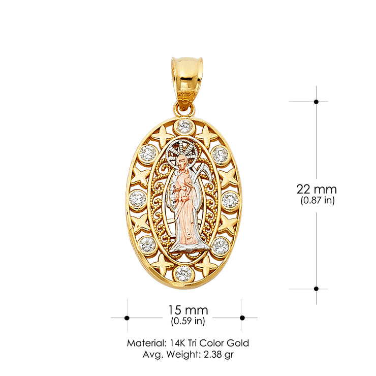 14K Gold Religious Santa Muerte Charm Pendant