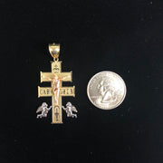 14K Gold Religious Cross of Caravaca Charm Pendant