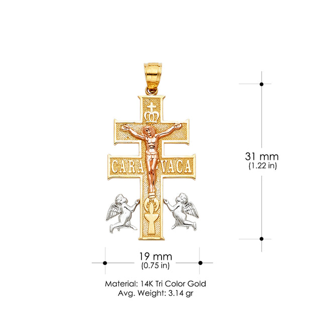 14K Gold Religious Cross of Caravaca Charm Pendant