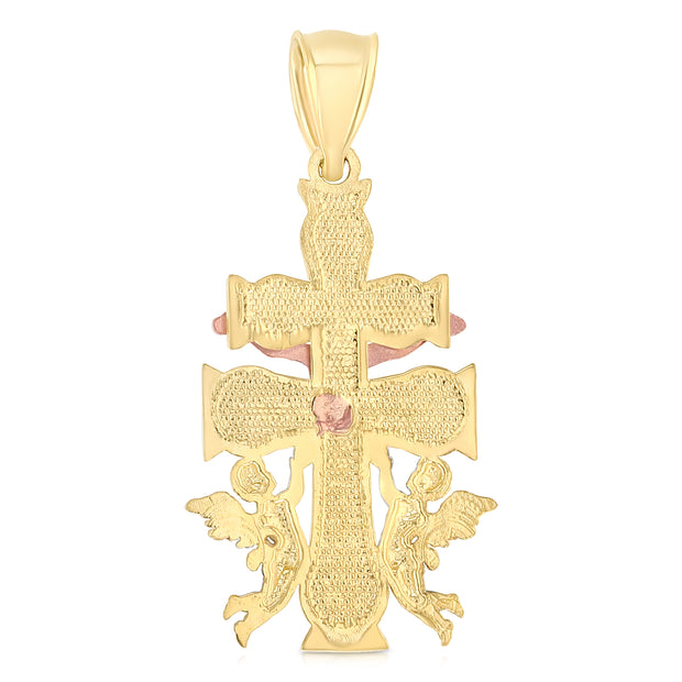 14K Gold Religious Cross of Caravaca Charm Pendant