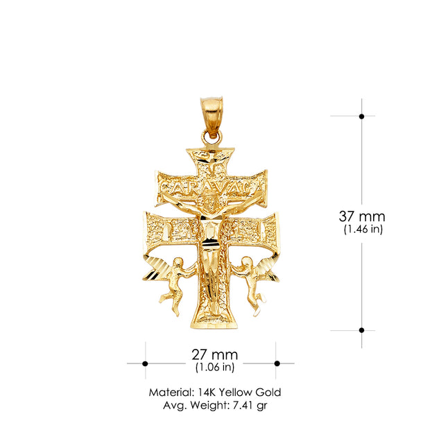 14K Gold Religious Cross of Caravaca Charm Pendant