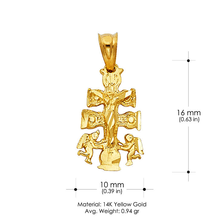 14K Gold Religious Cross of Caravaca Charm Pendant with 0.8mm Box Chain Necklace