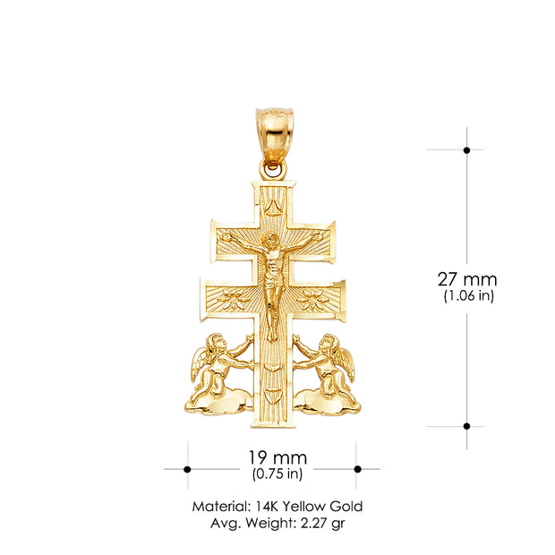 14K Gold Religious Cross of Caravaca Charm Pendant