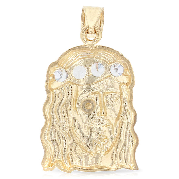 14K Gold Religious Jesus Head CZ Charm Pendant