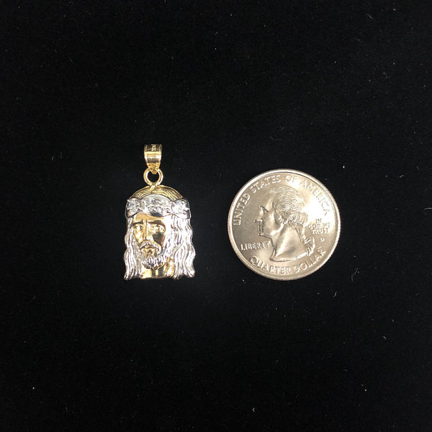 14K Gold Religious Jesus Head CZ Charm Pendant