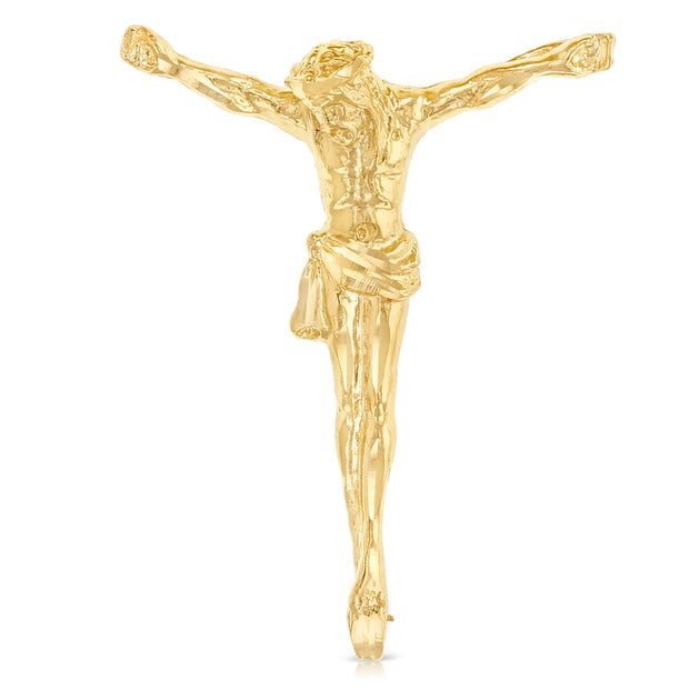 14K Gold Jesus Christ Body Charm Pendant with 1.7mm Flat Open Wheat Chain Necklace