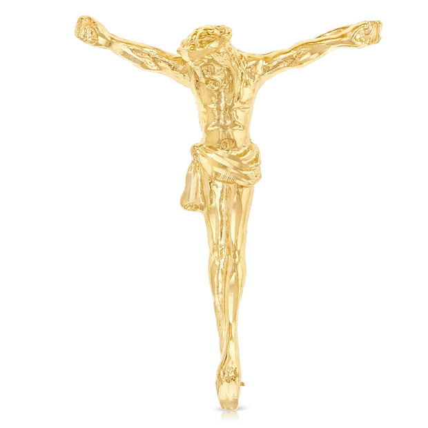 14K Gold Jesus Christ Body Charm Pendant with 3.1mm Figaro 3+1 Chain Necklace
