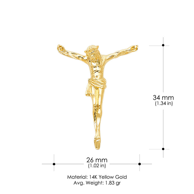 14K Gold Religious Jesus Christ Body Charm Pendant with 0.8mm Box Chain Necklace