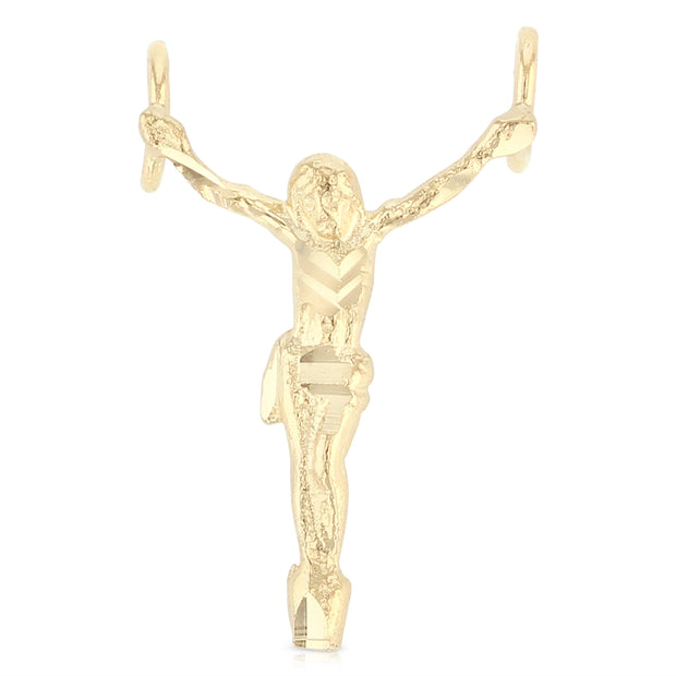 14K Gold Jesus Christ Body Charm Pendant with 1.7mm Flat Open Wheat Chain Necklace