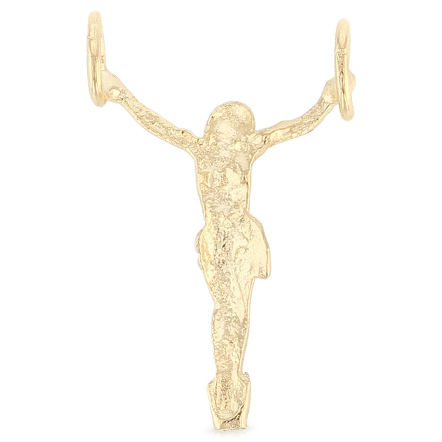 14K Gold Jesus Christ Body Charm Pendant with 1.7mm Flat Open Wheat Chain Necklace