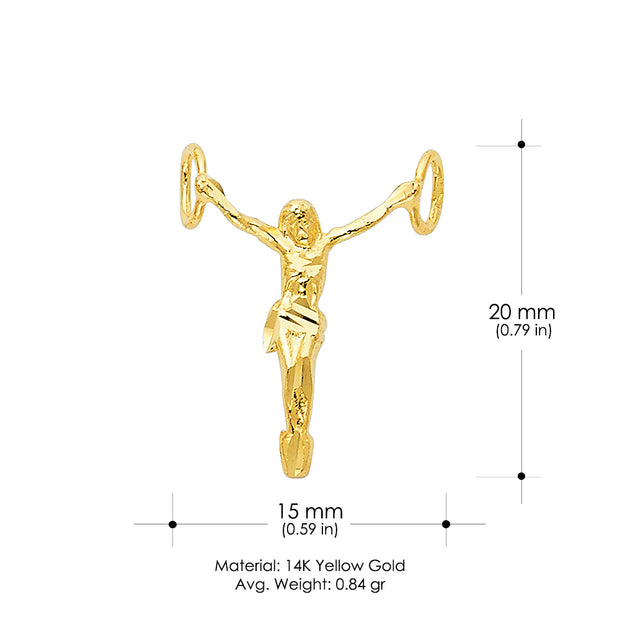 14K Gold Jesus Christ Body Charm Pendant with 2.3mm Figaro 3+1 Chain Necklace