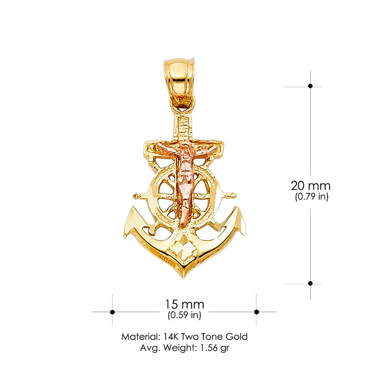 14K Gold Religious Crucifix Anchor Charm Pendant