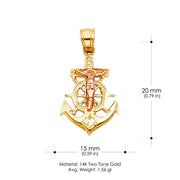 14K Gold Crucifix Anchor Charm Pendant with 1.8mm Singapore Chain Necklace