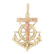 14K Gold Religious Crucifix Anchor Charm Pendant with 1.2mm Box Chain Necklace